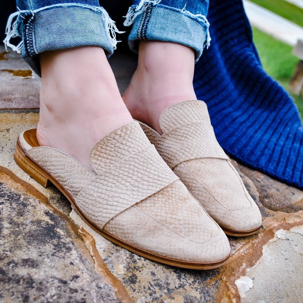 Free People Beige Textured Slip-On Mules